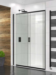 The White Space Evolve Sliding Shower Door lifestyle – black