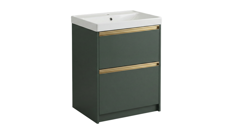 The White Space Hitt 600mm floorstanding vanity unit in Dark Sage Green