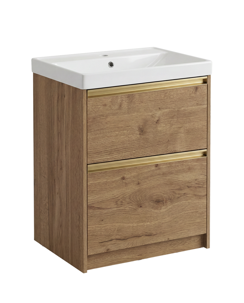 The White Space Hitt 600mm floorstanding vanity unit in Tobacco Oak