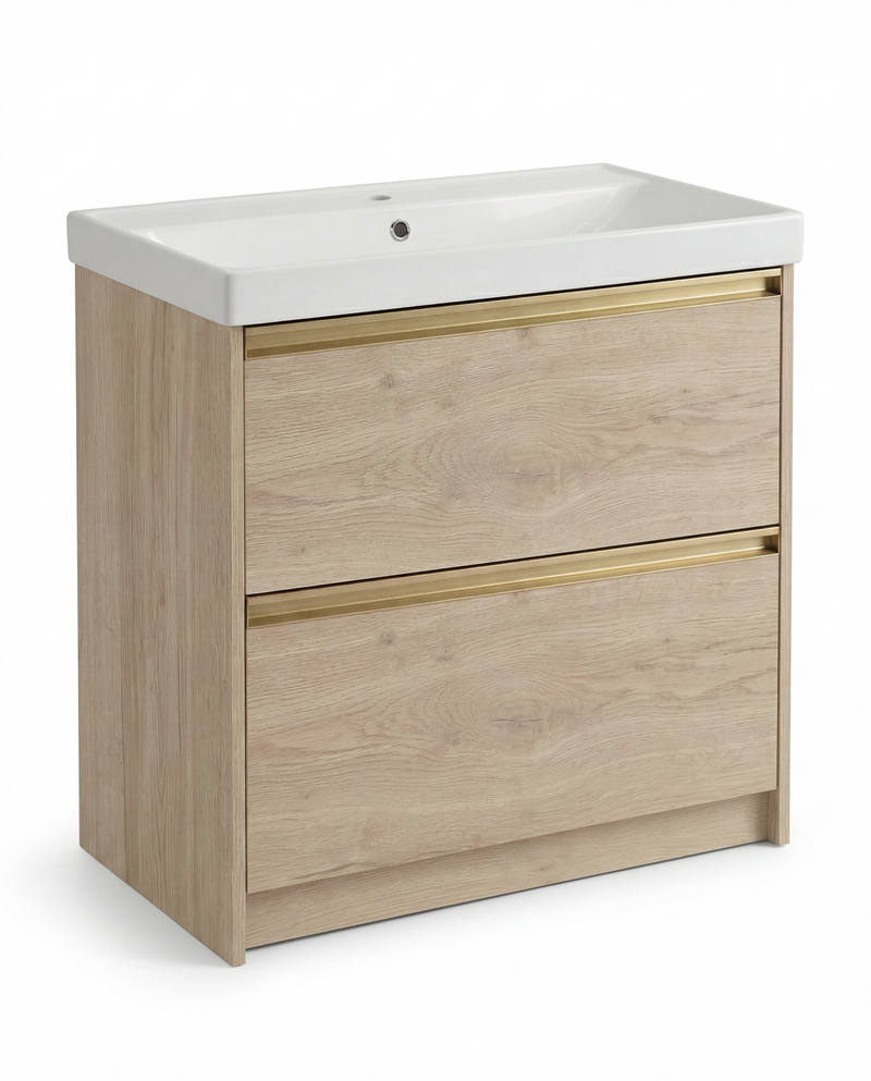 The White Space Hitt 800mm floorstanding vanity unit in Light Oak