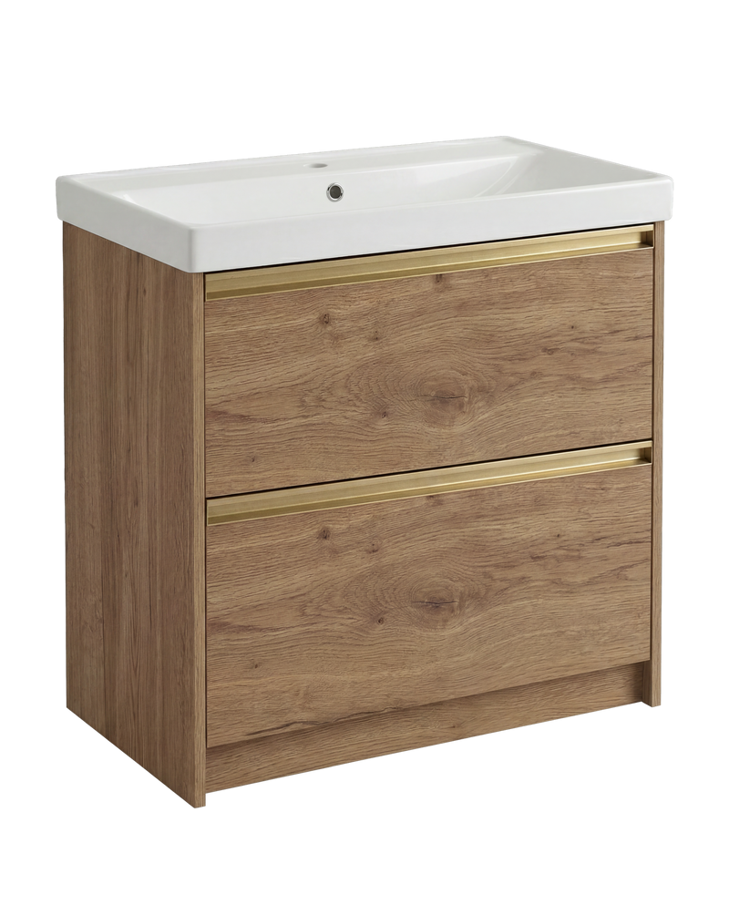 The White Space Hitt 800mm floorstanding vanity unit in Tobacco Oak