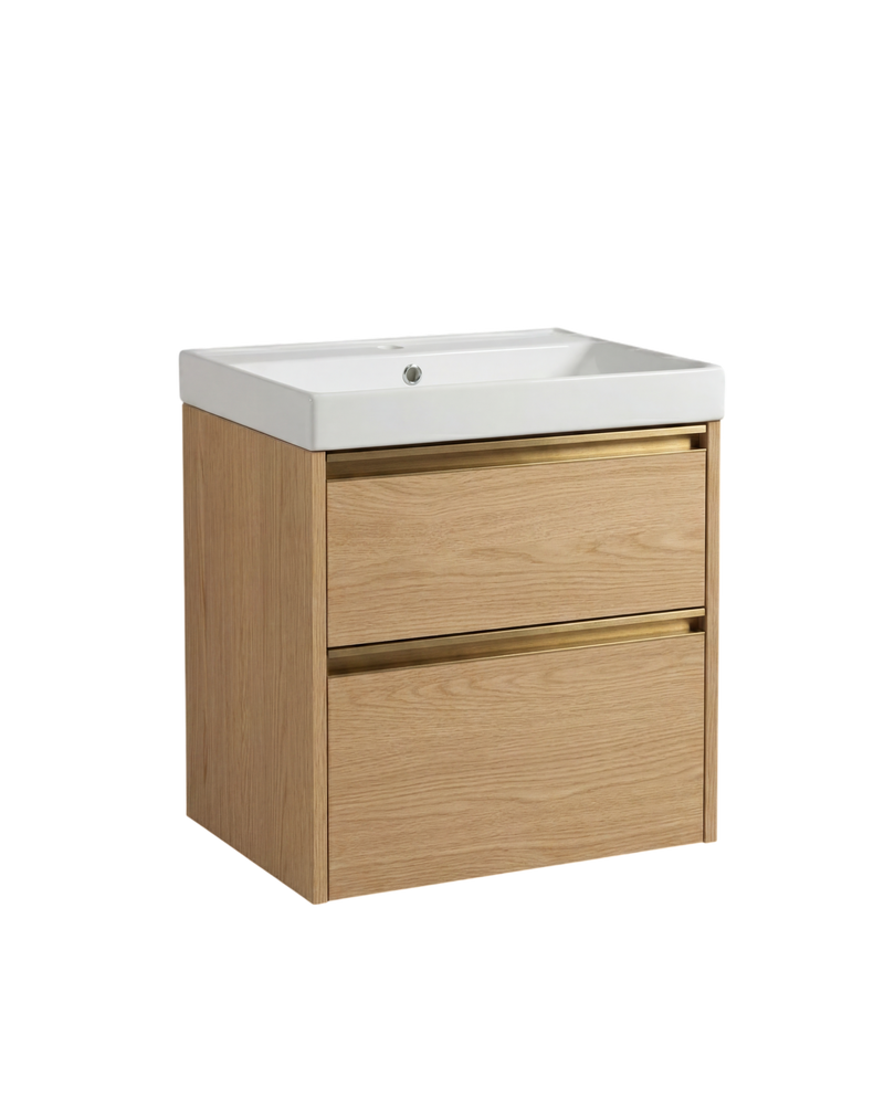 The White Space Hitt 600mm wall hung vanity unit in Light Oak