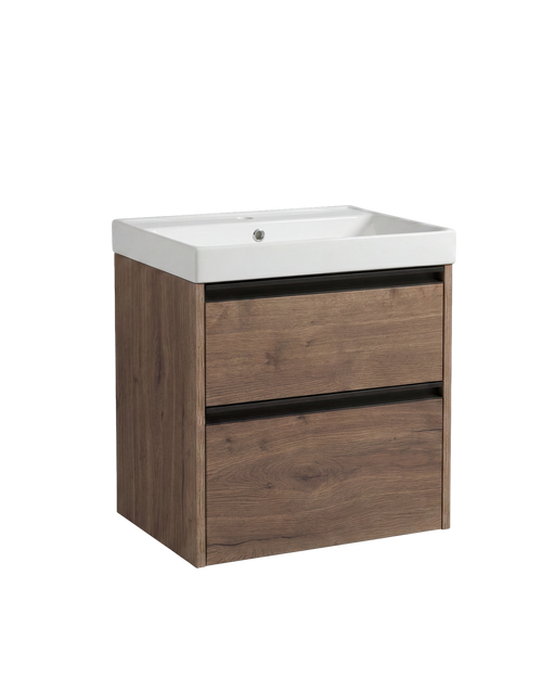 The White Space Hitt 600mm wall hung vanity unit in Tobacco Oak