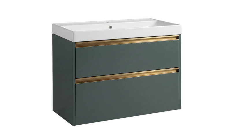 The White Space Hitt 800mm wall hung vanity unit in Dark Sage Green
