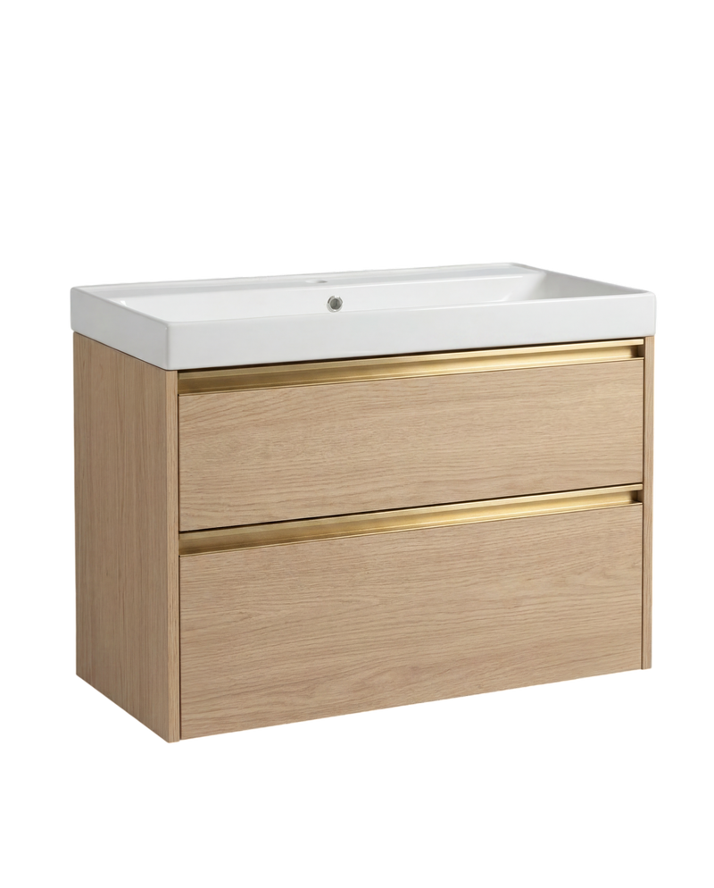 The White Space Hitt 800mm wall hung vanity unit in Light Oak