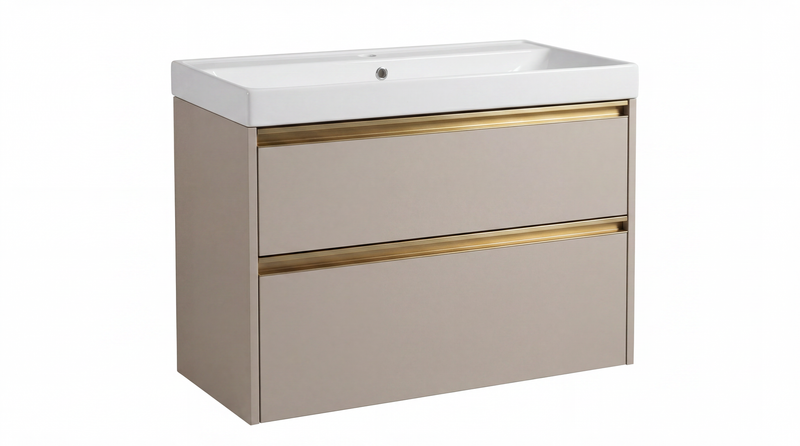The White Space Hitt 800mm wall hung vanity unit in Portland Stone