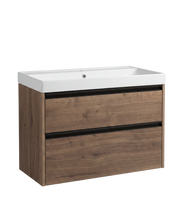 The White Space Hitt 800mm wall hung vanity unit in Tobacco Oak