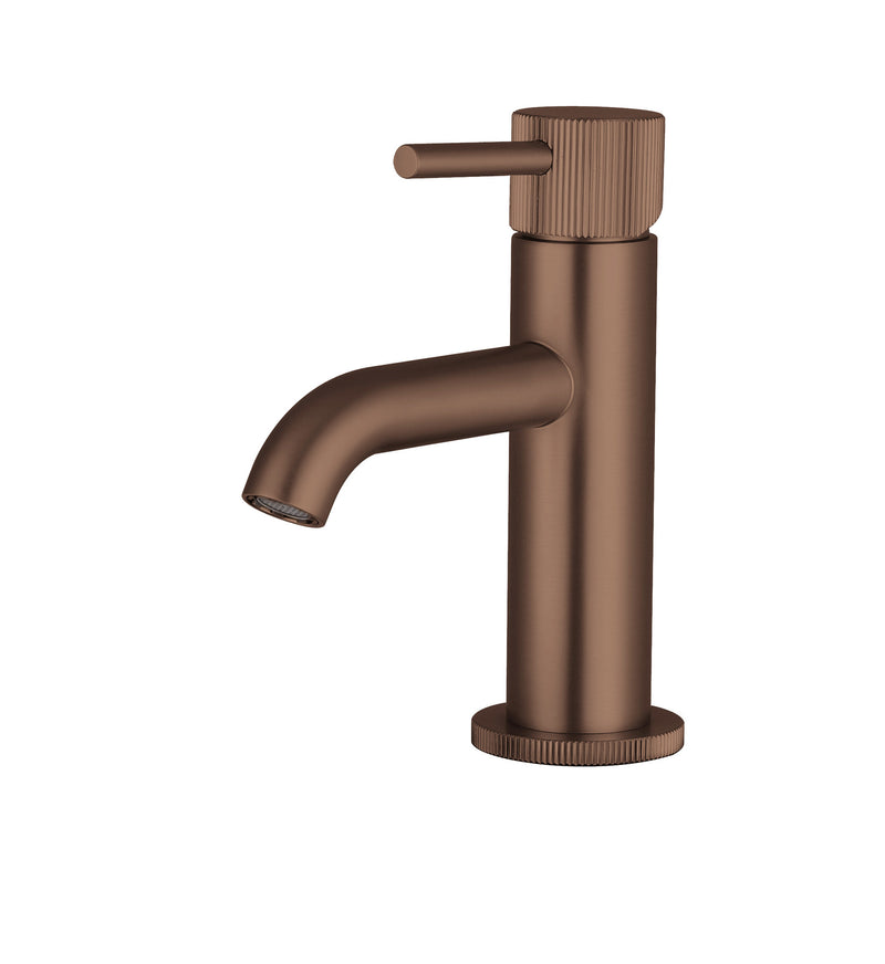 The White Space Pin Fluted Mini Monobloc Basin Mixer – Brushed Bronze