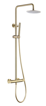 The White Space Pin Fluted Rigid Riser Shower with Bar Valve & Drencher Head – Brushed Brass
