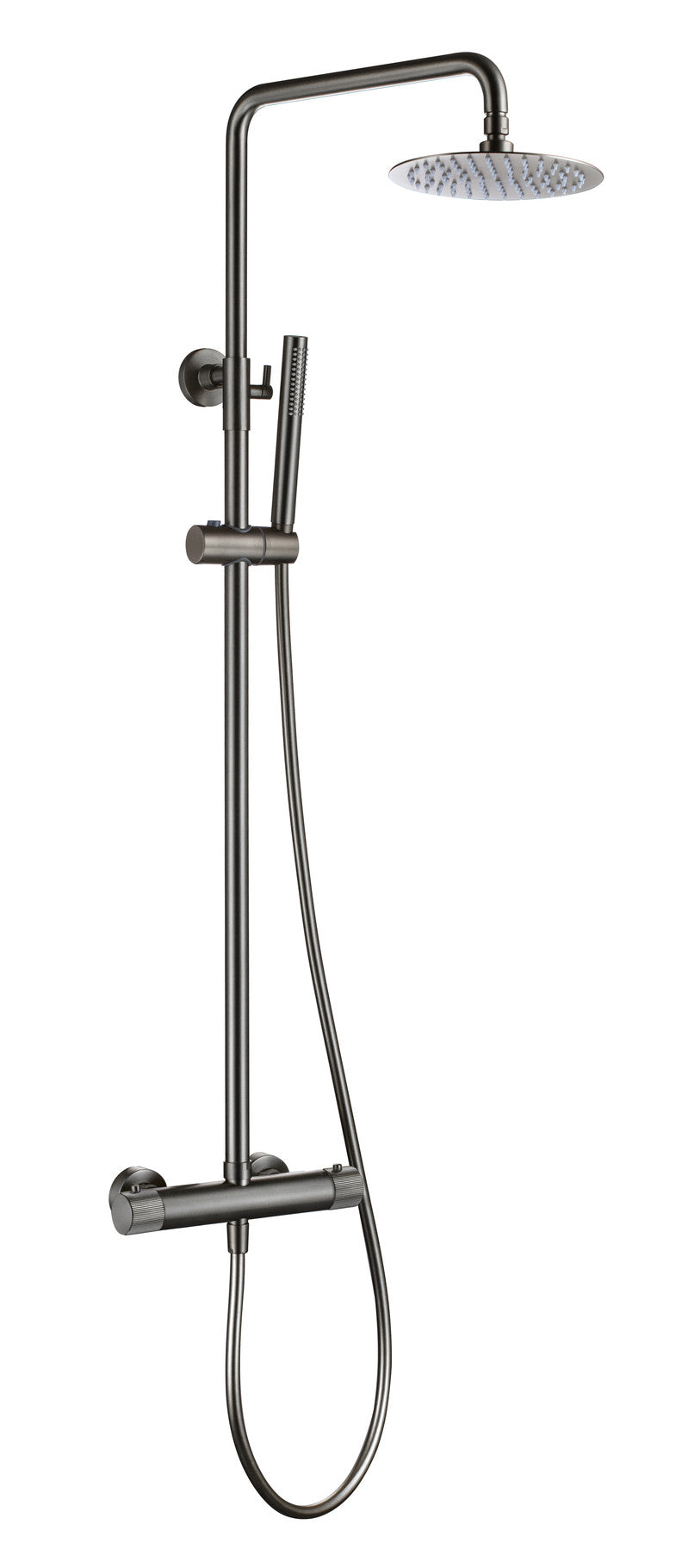 The White Space Pin Fluted Rigid Riser Shower with Bar Valve & Drencher Head – Gunmetal