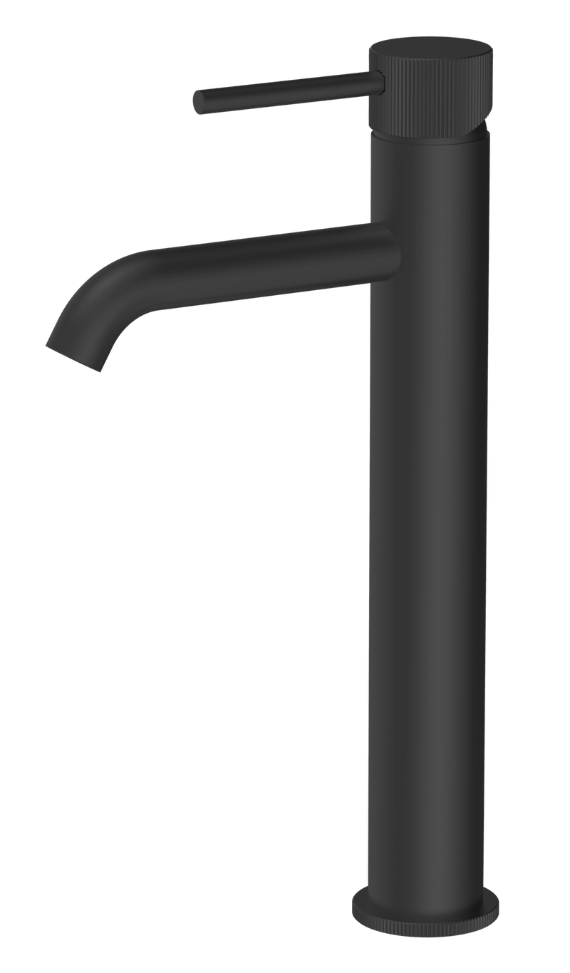 The White Space Pin Fluted Tall Monobloc Basin Mixer – Black