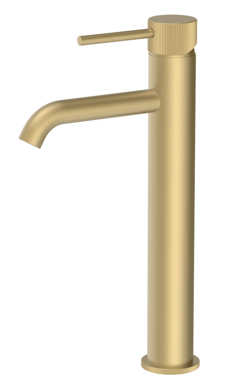 The White Space Pin Fluted Tall Monobloc Basin Mixer – Brushed Brass