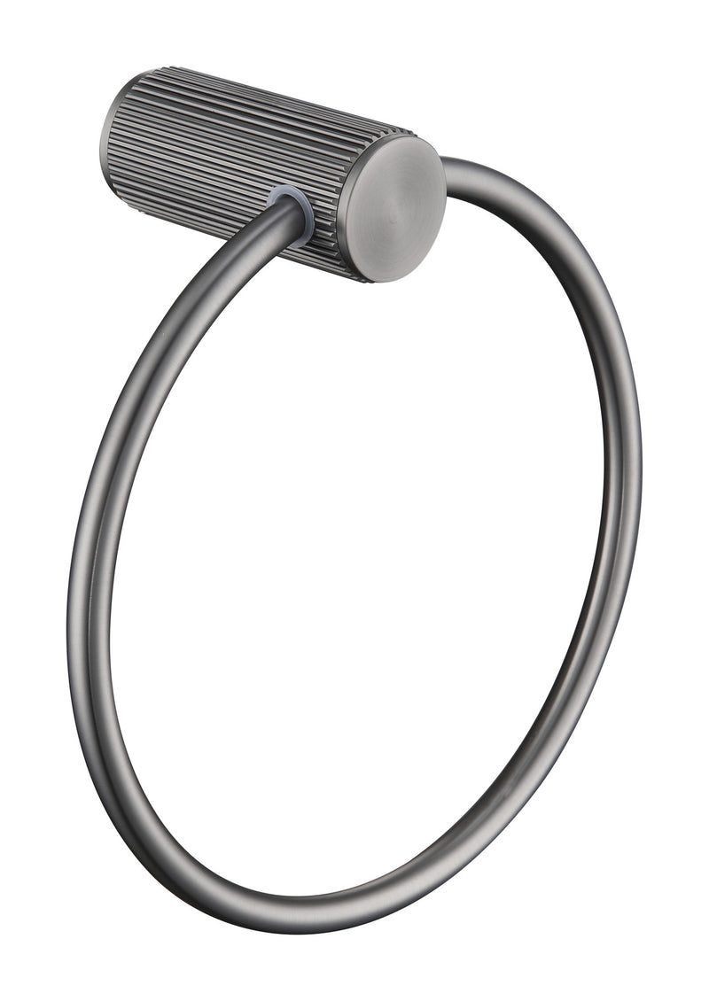 The White Space Pin Fluted towel ring in gunmetal