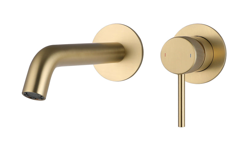 The White Space Pin Fluted Wall Mounted Basin Mixer – Brushed Brass