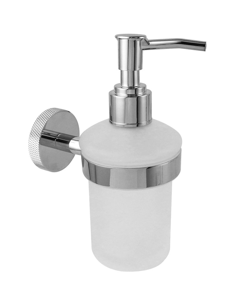 The White Space Pin Knurl liquid soap dispenser and holder in chrome
