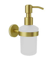 The White Space Pin Knurl liquid soap dispenser and holder in brushed brass