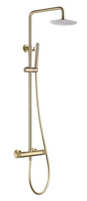 The White Space Pin Knurl Rigid Riser Shower with Bar Valve & Drencher Head – Brushed Brass