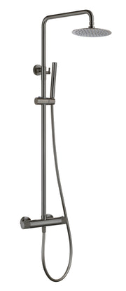The White Space Pin Knurl Rigid Riser Shower with Bar Valve & Drencher Head – Brushed Bronze