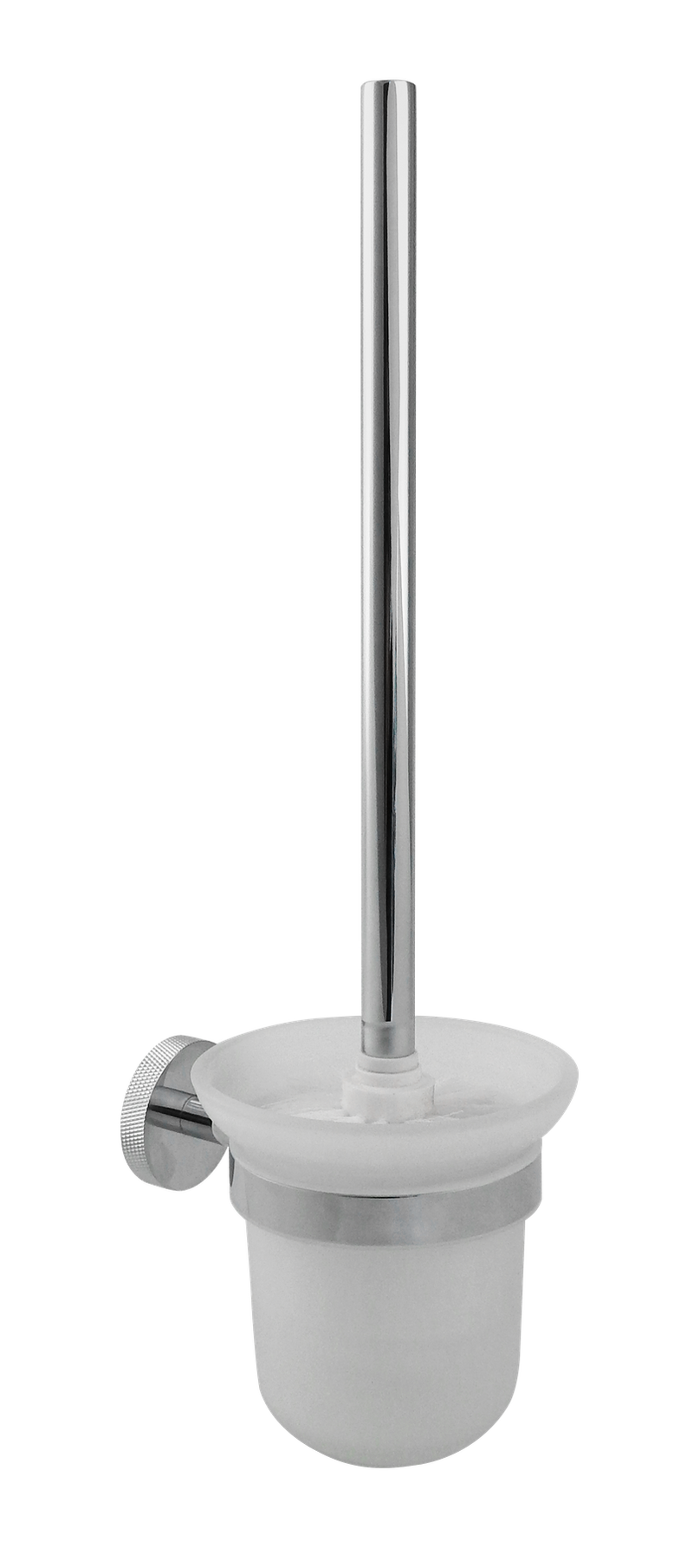 The White Space Pin Knurl wc brush and holder in chrome