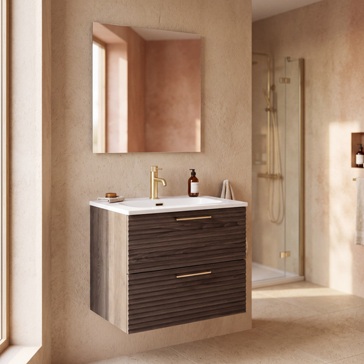 The White Space Rhythm 600mm wall hung vanity unit in Lave Oak