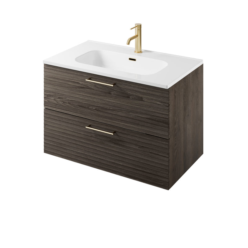 The White Space Rhythm 800mm wall hung vanity unit in Lave Oak