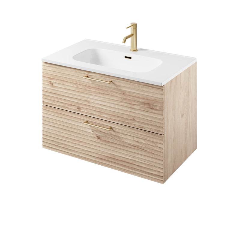 The White Space Rhythm 800mm wall hung vanity unit in Light Oak