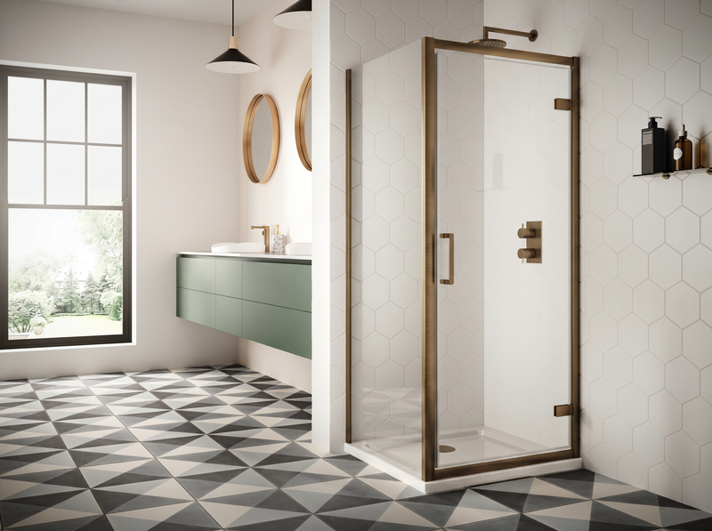 The White Space Sommer 8 Hinged Shower Door – brushed bronze