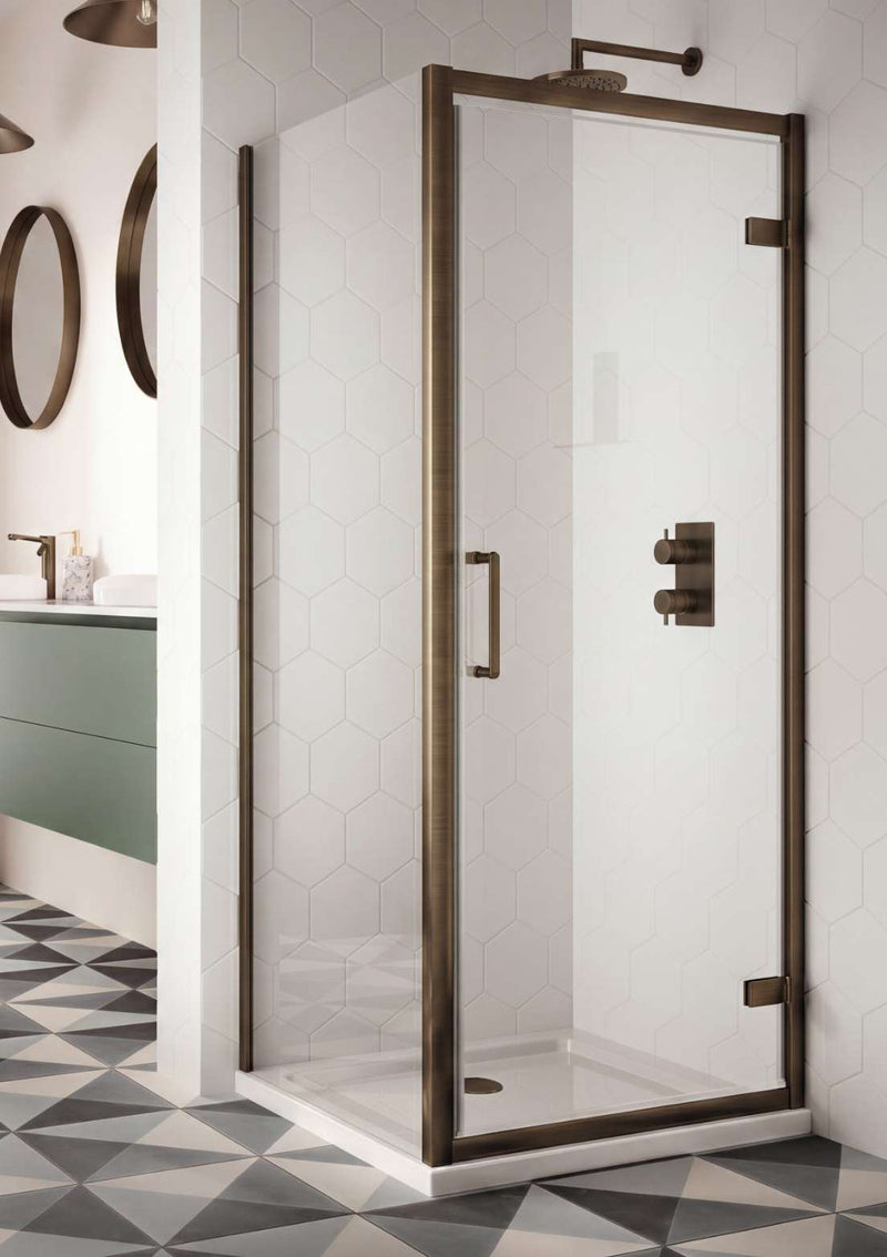 The White Space Sommer 8 Hinged Shower Door lifestyle – brushed bronze