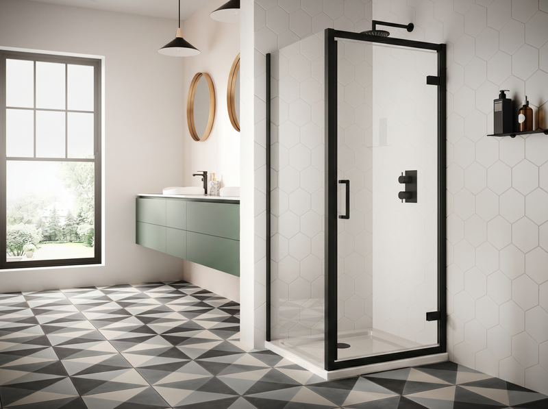 The White Space Sommer 8 Hinged Shower Door – black