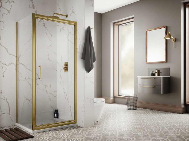 The White Space Sommer 8 Infold Shower Door – brushed brass