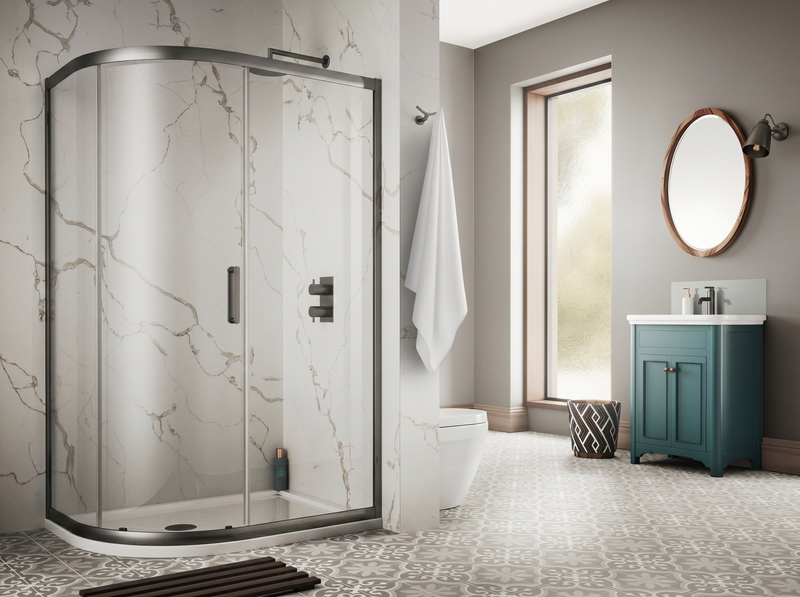 The White Space Sommer 8 Offset Quadrant Shower Enclosure Single Door – gunmetal