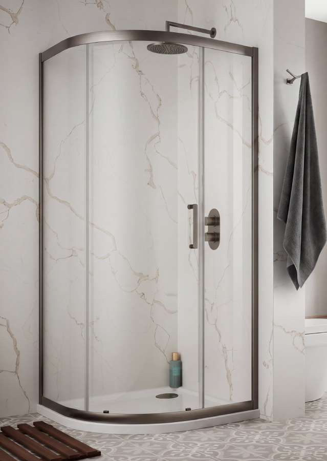 The White Space Sommer 8 Offset Quadrant Shower Enclosure Single Door lifestyle – gunmetal