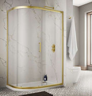 The White Space Sommer 8 Offset Quadrant Shower Enclosure Single Door lifestyle – brushed brass