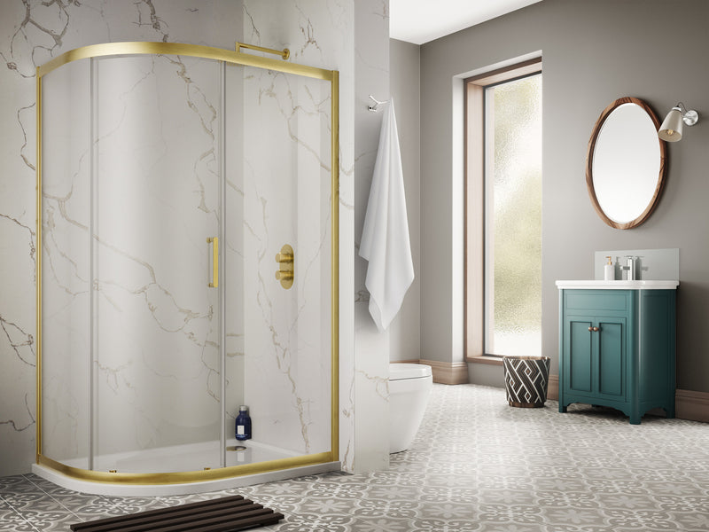 The White Space Sommer 8 Offset Quadrant Shower Enclosure Single Door – brushed brass