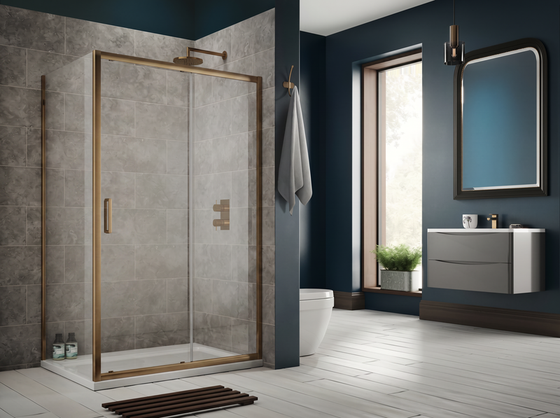 The White Space Sommer 8 Sliding Shower Door – brushed bronze