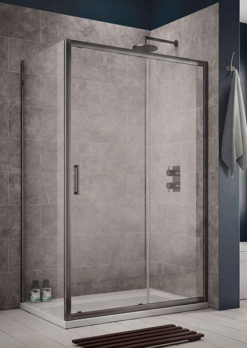 The White Space Sommer 8 Sliding Shower Door lifestyle – gunmetal
