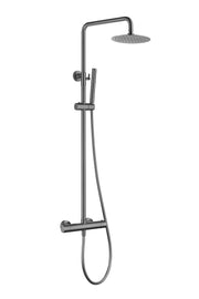 The White Space Yes Round Dual Outlet Bar Valve Shower with Drencher Head & Slide Rail – Gunmetal