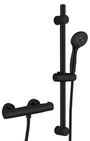 The White Space Yes Single Outlet Bar Valve Shower with Slide Rail – Black – round handset