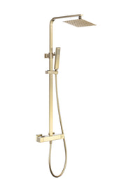 The White Space Yes Square Dual Outlet Bar Valve Shower with Drencher Head & Slide Rail – Brushed Brass