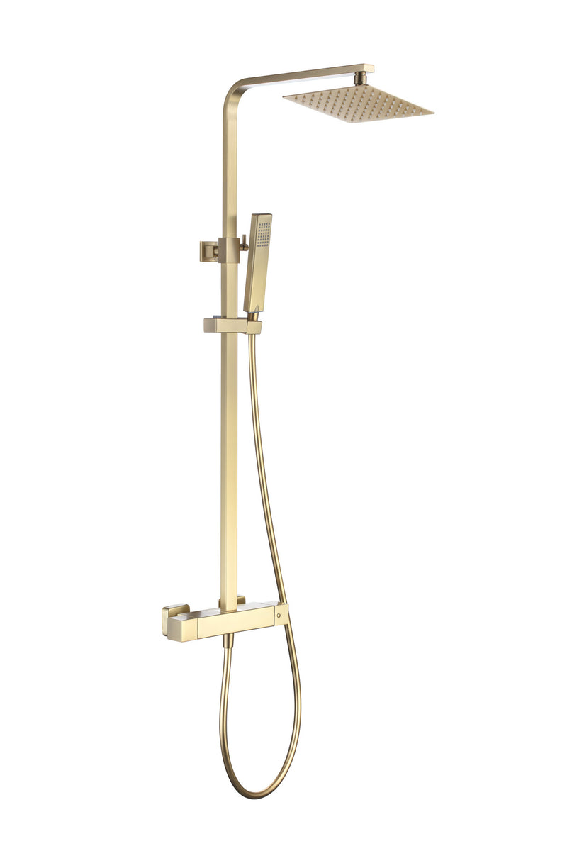 The White Space Yes Square Dual Outlet Bar Valve Shower with Drencher Head & Slide Rail – Brushed Brass