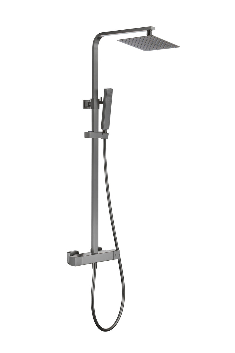 The White Space Yes Square Dual Outlet Bar Valve Shower with Drencher Head & Slide Rail – Gunmetal