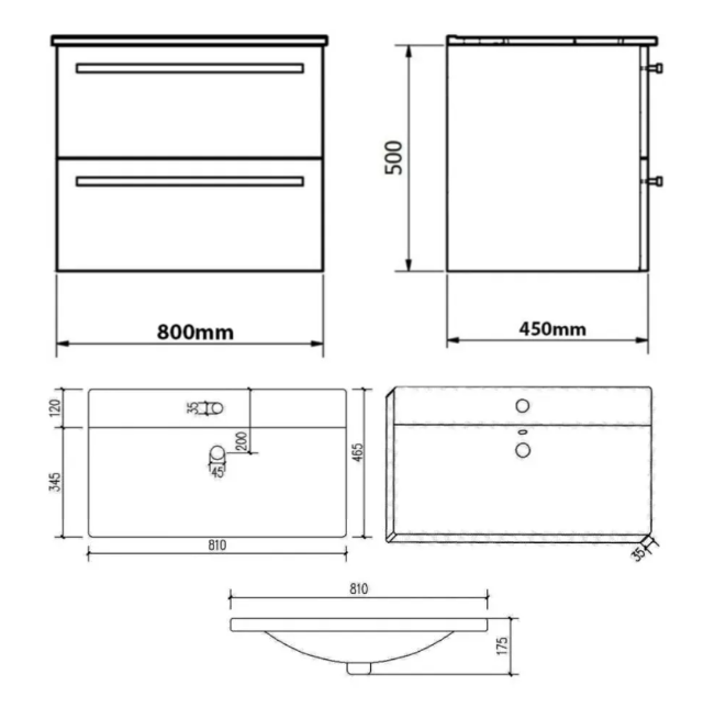 Kartell K-VIT Purity 800mm Wall Mounted 2 Drawer Unit & Mid Depth Ceramic Basin - Storm Grey Gloss (FUR056PU-FUR062PU)