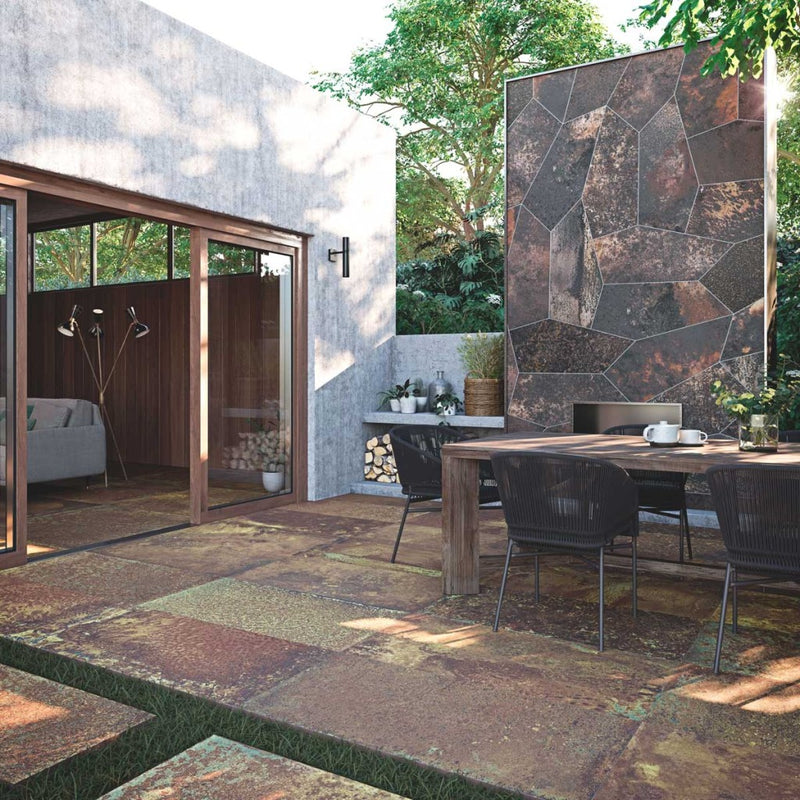 Titusville Rust Metal Effect Textured Porcelain Outdoor Paving Tile 500x1000x20mm
