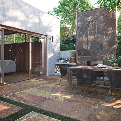 Titusville Rust Metal Effect Textured Porcelain Outdoor Paving Tile 500x1000x20mm