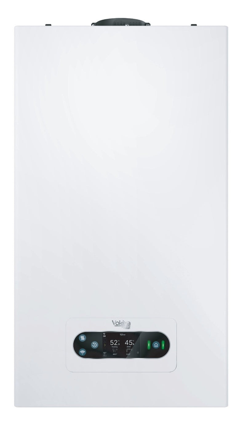 Vokèra Pinnacle combi boiler in white with digital colour touchpad interface