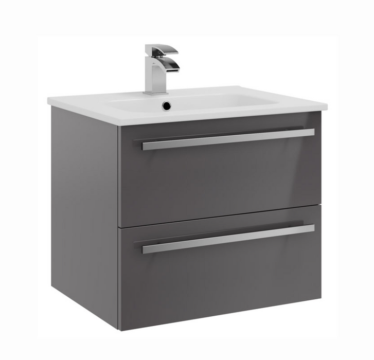 Kartell K-VIT Purity 600mm Wall Mounted Drawer Unit & Ceramic Basin - Storm Grey Gloss (FUR026PU-FUR057PU)