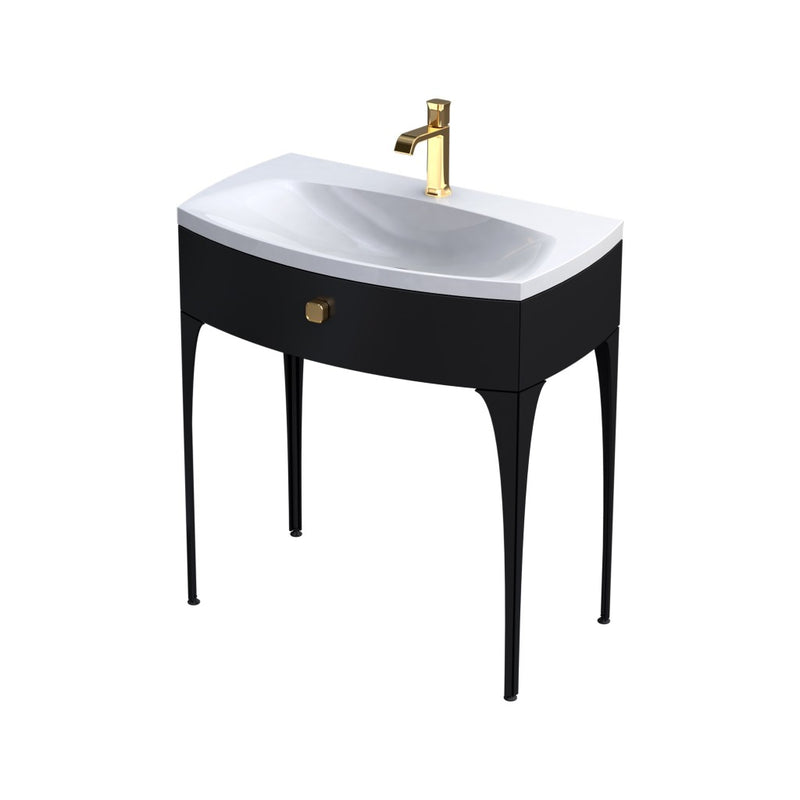 Wimborne Wall Hung 1 Drawer Basin Unit 820mm Gloss Black - view 8