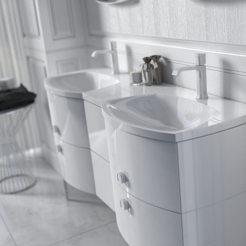 Wimborne Wall Hung 1 Taphole Double Washbasin 1440mm Gloss - view 3
