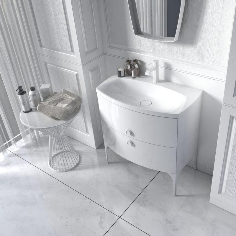 Wimborne Wall Hung 2 Drawer Basin Unit 820mm Gloss White - view 6