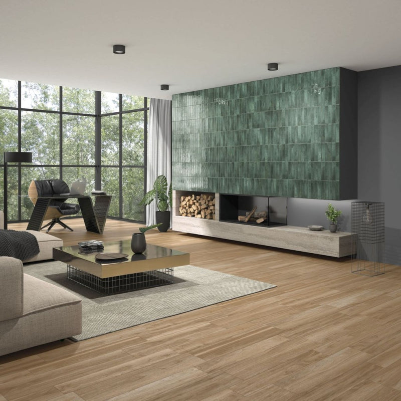 Windermere Jade Green Brick Gloss Ceramic Wall Tile 56x267mm
